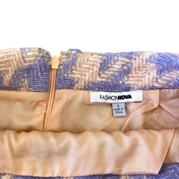 Fashion Nova Houndstooth Tweed Jacket Skirt Suit Purple Pink Tweed Set Small - Picture 11 of 14